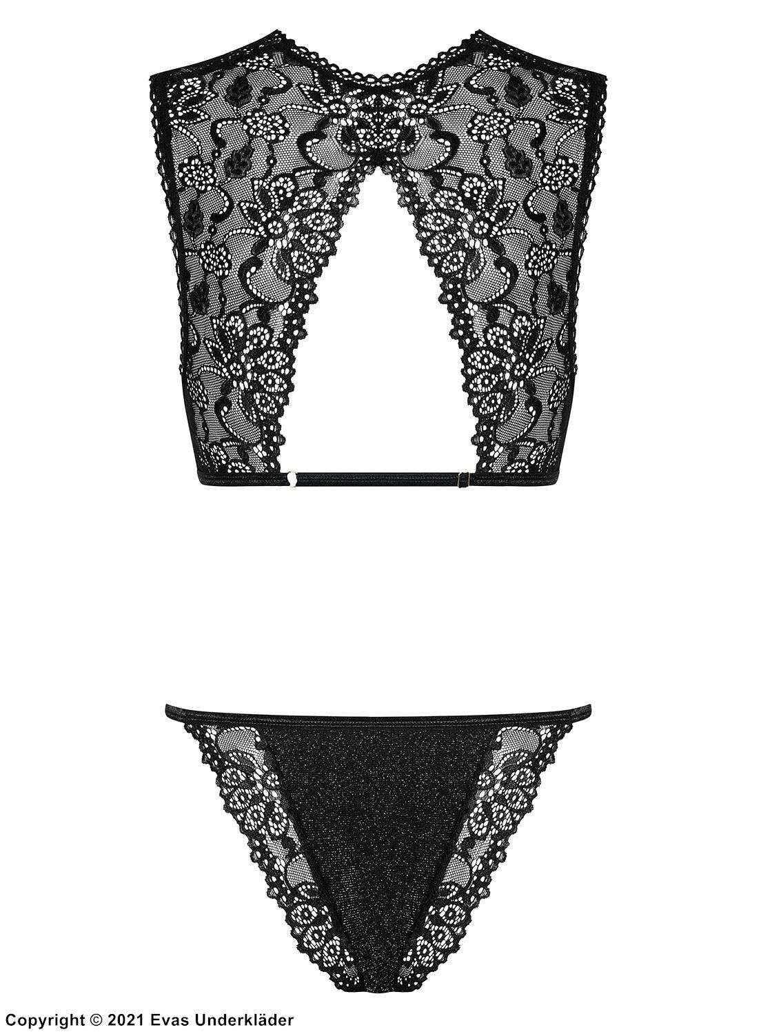 Seductive lingerie set, brocade, floral lace, keyhole